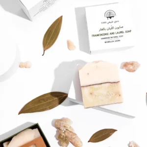 Natural Frankincense and Laurel oil soap bar for deep cleansing and skin purification.