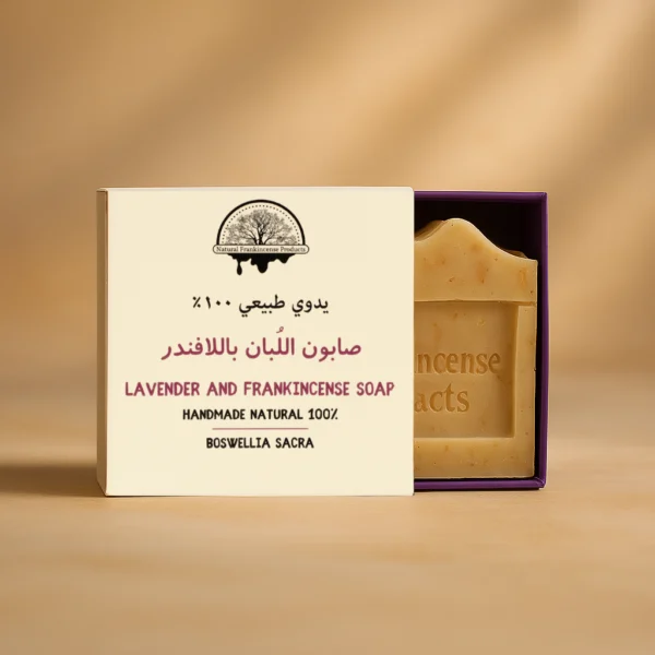 صابون اللبان واللافندر الطبيعي: عناية متكاملة للبشرة، يهدئ ويرطب بعمق. قطعة صابون اللبان واللافندر العماني يدوية الصنع، تظهر حبيبات اللبان وزهور اللافندر المجففة. صابون طبيعي باللبان واللافندر: لتنظيف البشرة بعمق وتغذيتها، مناسب لجميع أنواع البشرة. صابون اللافندر واللبان: مثالي للاسترخاء قبل النوم ولتهدئة تهيجات البشرة بفاعلية. صابون اللبان واللافندر العضوي: مصنوع من زيوت طبيعية وعطور ناعمة لبشرة صحية. صابون اللبان العماني واللافندر الفرنسي: يجمع بين فوائد الشفاء وعبير الهدوء. Alt text: Natural Frankincense and Lavender Soap: complete skin care, deeply soothing and moisturizing. Alt text: Handmade Omani Frankincense and Lavender soap bar, showing frankincense granules and dried lavender flowers. Alt text: Natural soap with frankincense and lavender: for deep skin cleansing and nourishment, suitable for all skin types. Alt text: Lavender and Frankincense soap: ideal for pre-sleep relaxation and effectively calming skin irritations. Alt text: Organic Frankincense and Lavender soap: made with natural oils and gentle fragrances for healthy skin. Alt text: Omani Frankincense and French Lavender soap: combines healing benefits with a calming aroma. صابون اللبان واللافندر للوجه والجسم: يترك البشرة ناعمة، نضرة، ومعطرة بشكل طبيعي. Alt text: Frankincense and Lavender soap for face and body: leaves skin soft, fresh, and naturally fragrant. اشترِ صابون اللبان واللافندر عبر الإنترنت: أفضل منتجات العناية بالبشرة الطبيعية. Alt text: Buy Frankincense and Lavender soap online: best natural skincare products. صابون اللبان واللافندر: تجربة سبا منزلية بفوائد مضادة للالتهابات ومطهرة. Alt text: Frankincense and Lavender soap: home spa experience with anti-inflammatory and antiseptic benefits. صابون مهدئ باللبان واللافندر: يخفف التوتر ويعزز الاسترخاء أثناء الاستحمام. Alt text: Soothing Frankincense and Lavender soap: reduces stress and promotes relaxation during bath time.